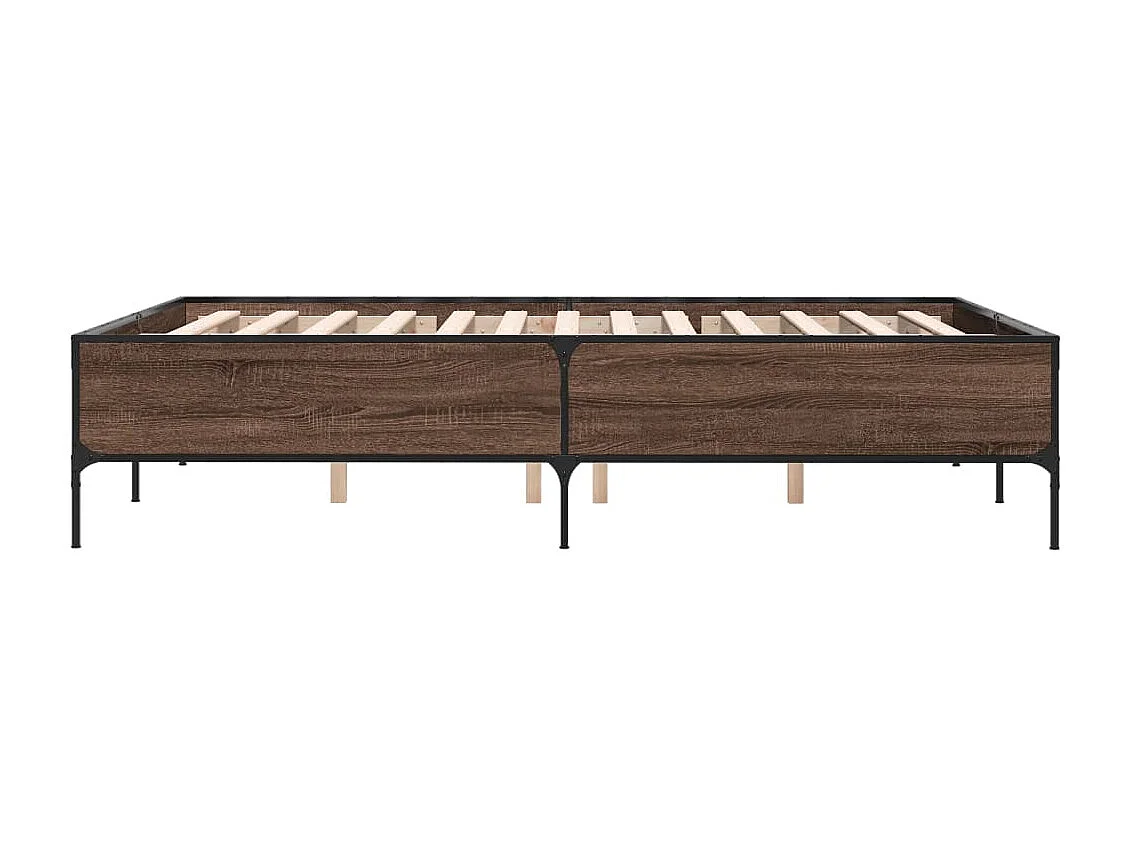 Estructura cama madera ingeniería metal marrón roble 160x200 cm