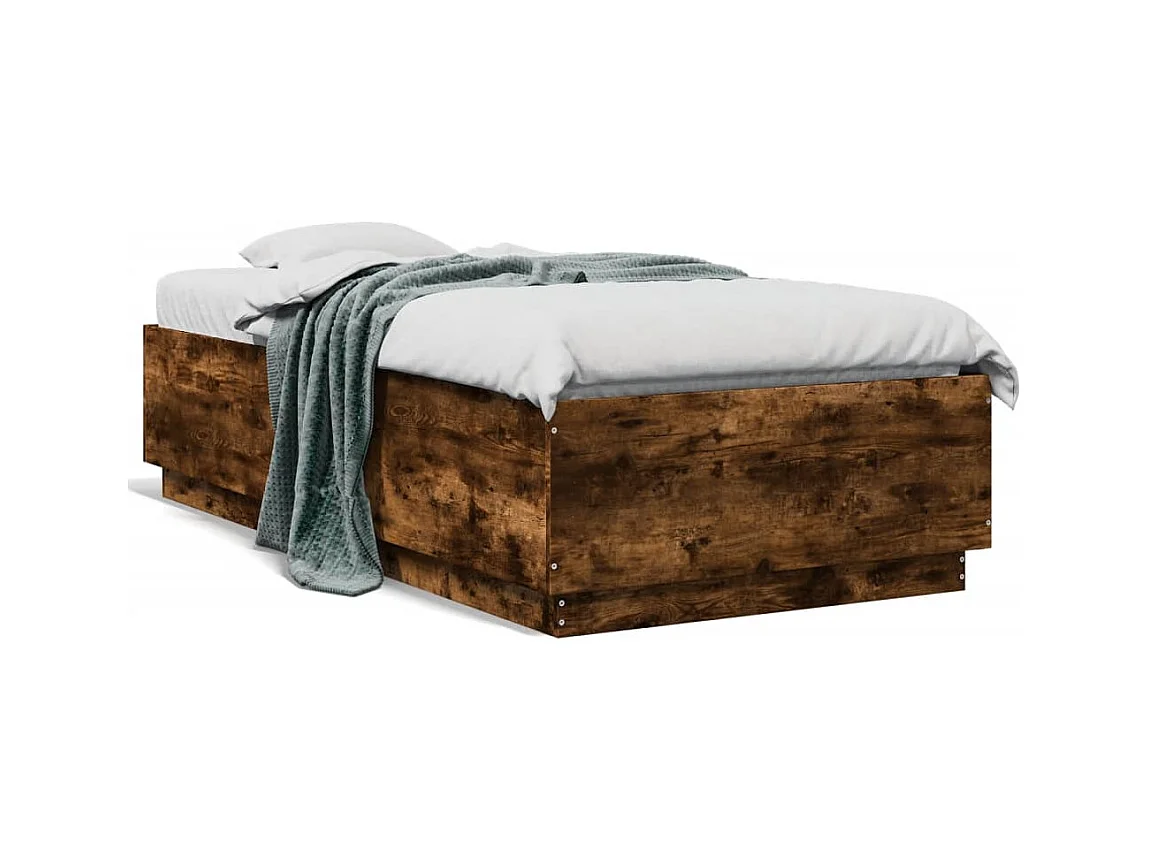Estructura cama con luces LED madera roble ahumado 90x190 cm