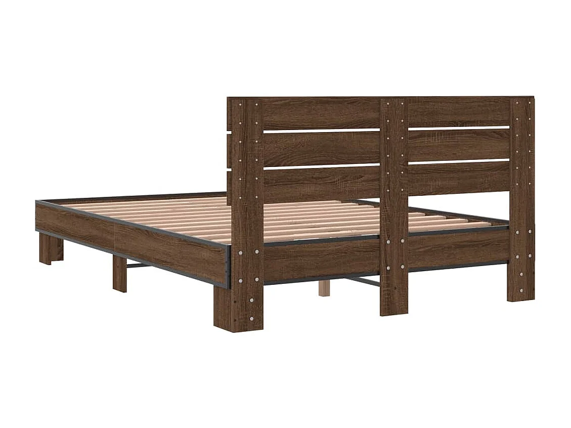 Estructura cama madera ingeniería metal marrón roble 120x190 cm
