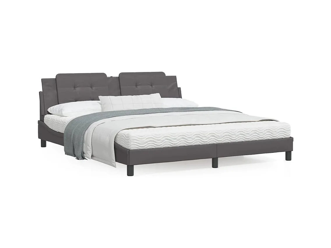 Estructura de cama con cabecero cuero sintético gris 180x200cm
