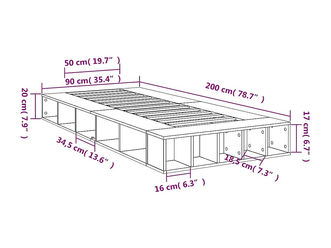 Estrutura de cama 90x200 cm derivados de madeira branco