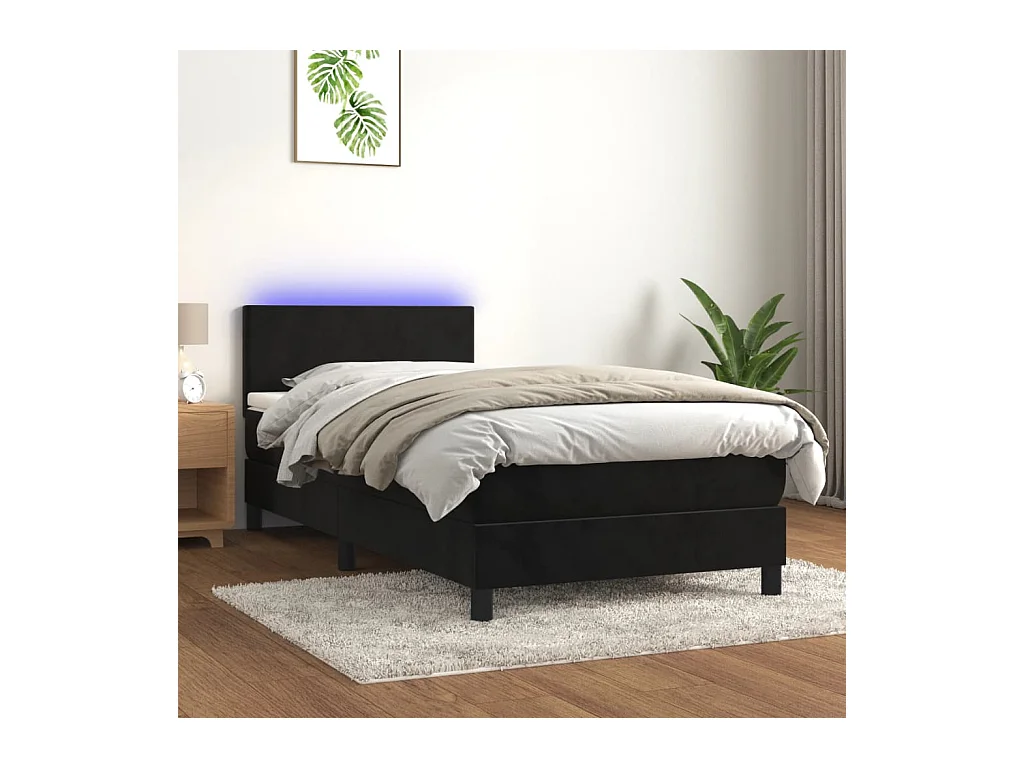 Cama box spring c/ colchão/LED 80x200 cm veludo preto