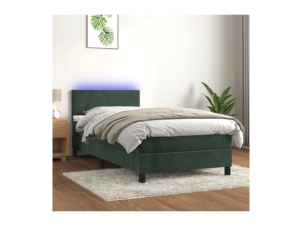 Sommier tapissier et matelas et LED Vert foncé 80x200cm Velours