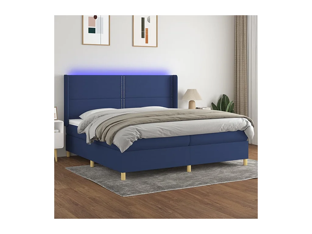 Sommier tapissier et matelas et LED Bleu 200x200 cm Tissu