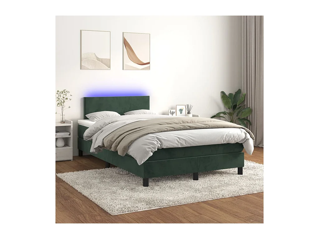 Sommier tapissier matelas et LED Vert foncé 120x200 cm Velours