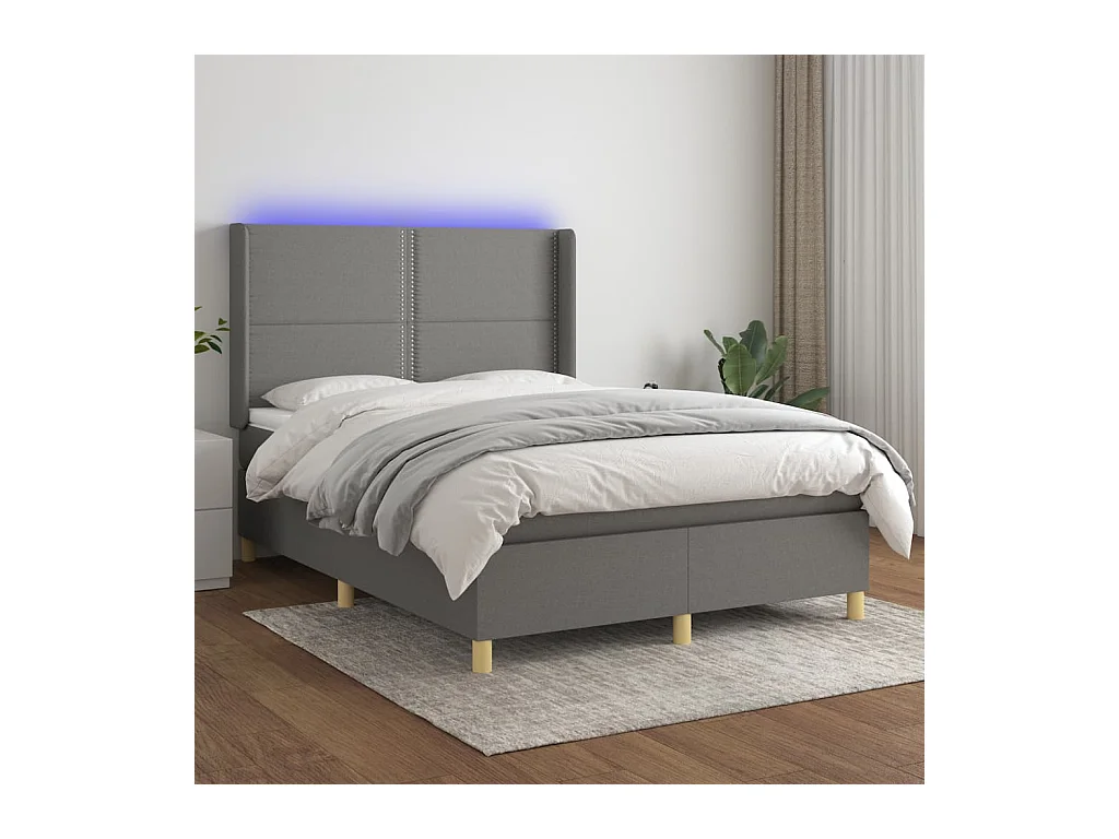 Sommier tapissier et matelas et LED Gris foncé 140x190 cm Tissu