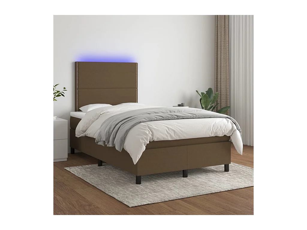 Sommier tapissier matelas et LED Marron foncé 120x200 cm Tissu