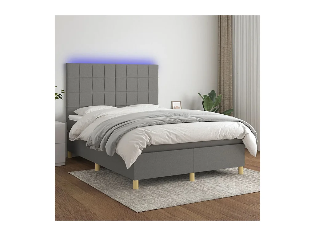 Sommier tapissier et matelas et LED Gris foncé 140x190 cm Tissu