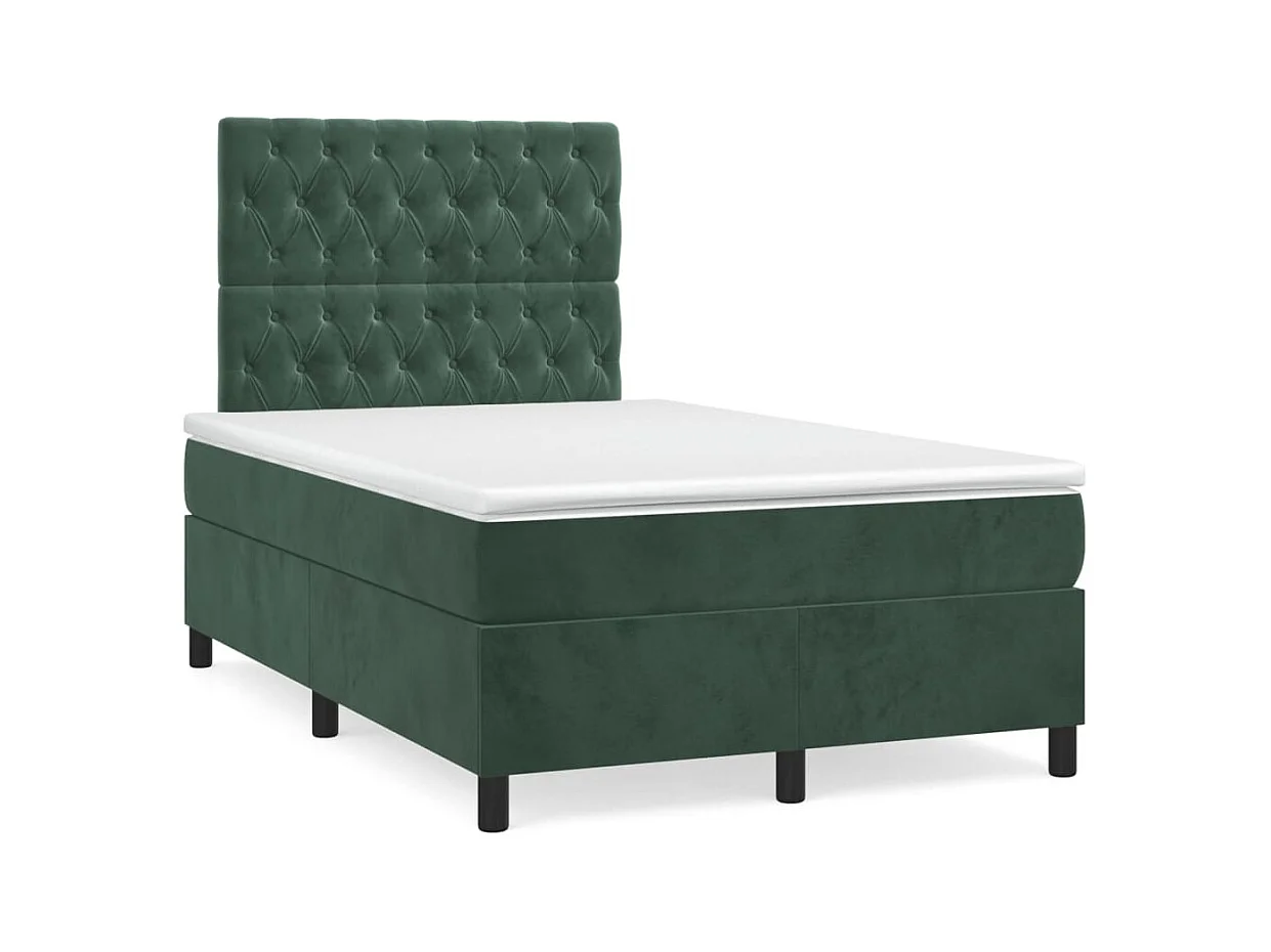 Cama box spring con colchón terciopelo verde oscuro 120x190 cm