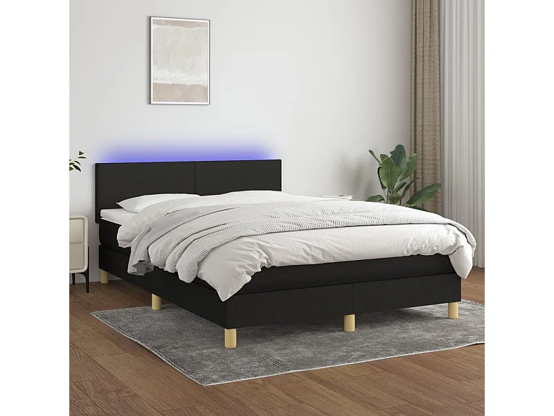 Sommier tapissier avec matelas et LED Noir 140x190 cm Tissu