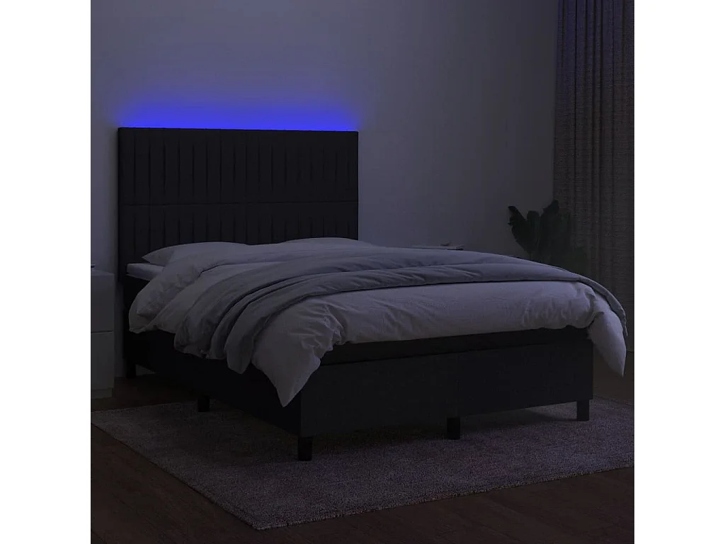Sommier tapissier avec matelas et LED Noir 140x190 cm Tissu