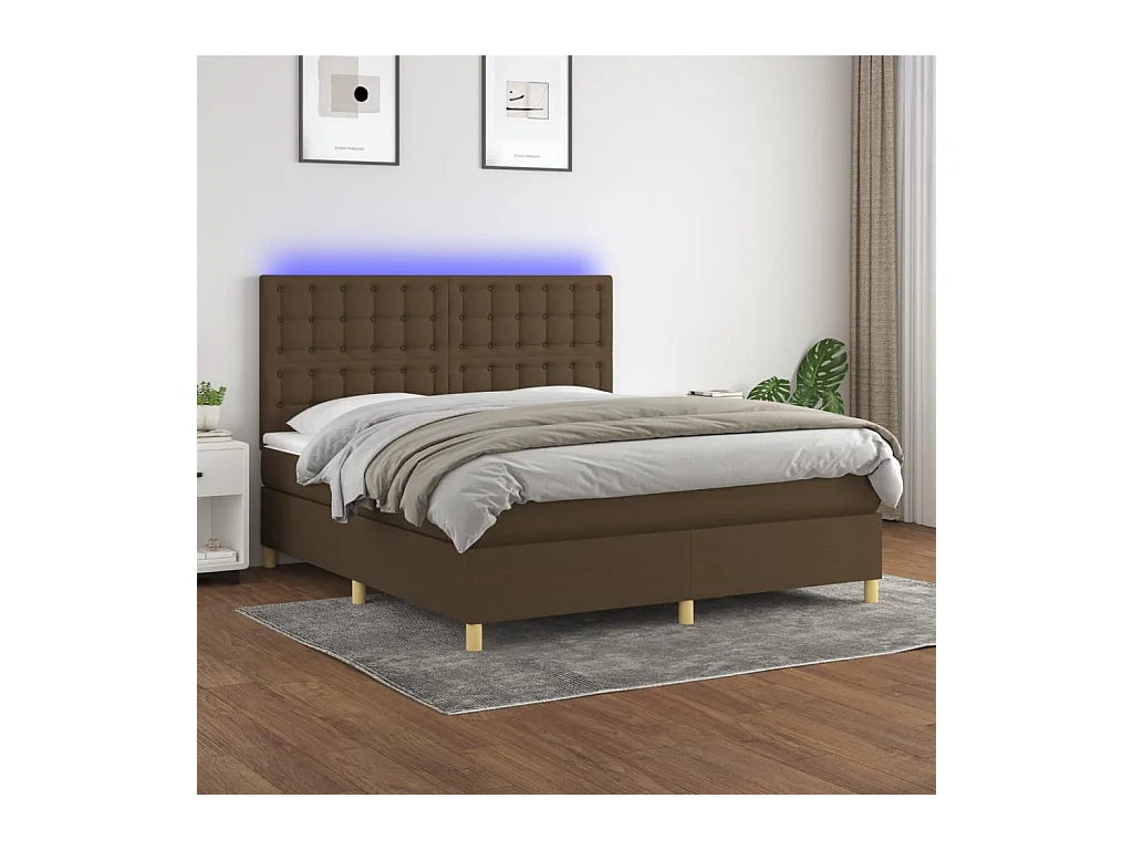 Cama box spring colchón luces LED tela marrón oscuro 160x200cm
