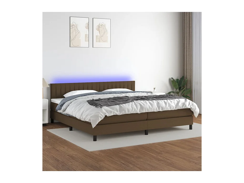 Cama box spring colchón luces LED tela marrón oscuro 200x200 cm