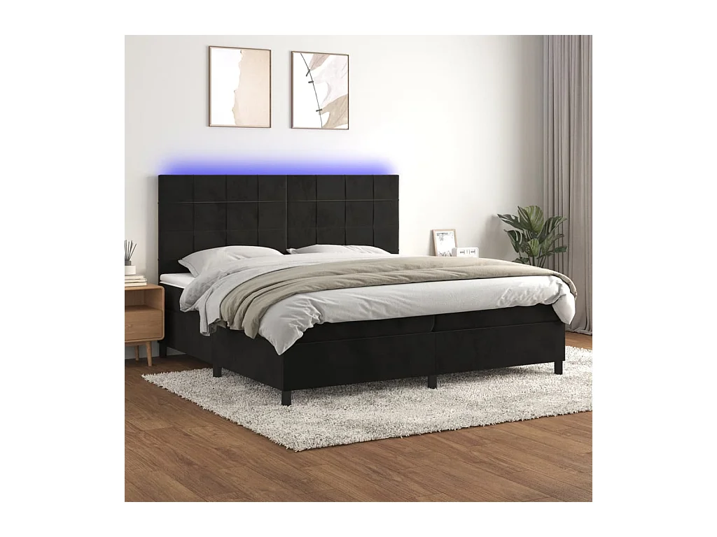Cama box spring c/ colchão/LED 200x200 cm veludo preto