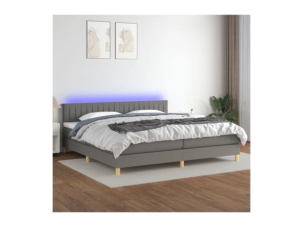Cama box spring con colchón y LED tela gris oscuro 200x200 cm