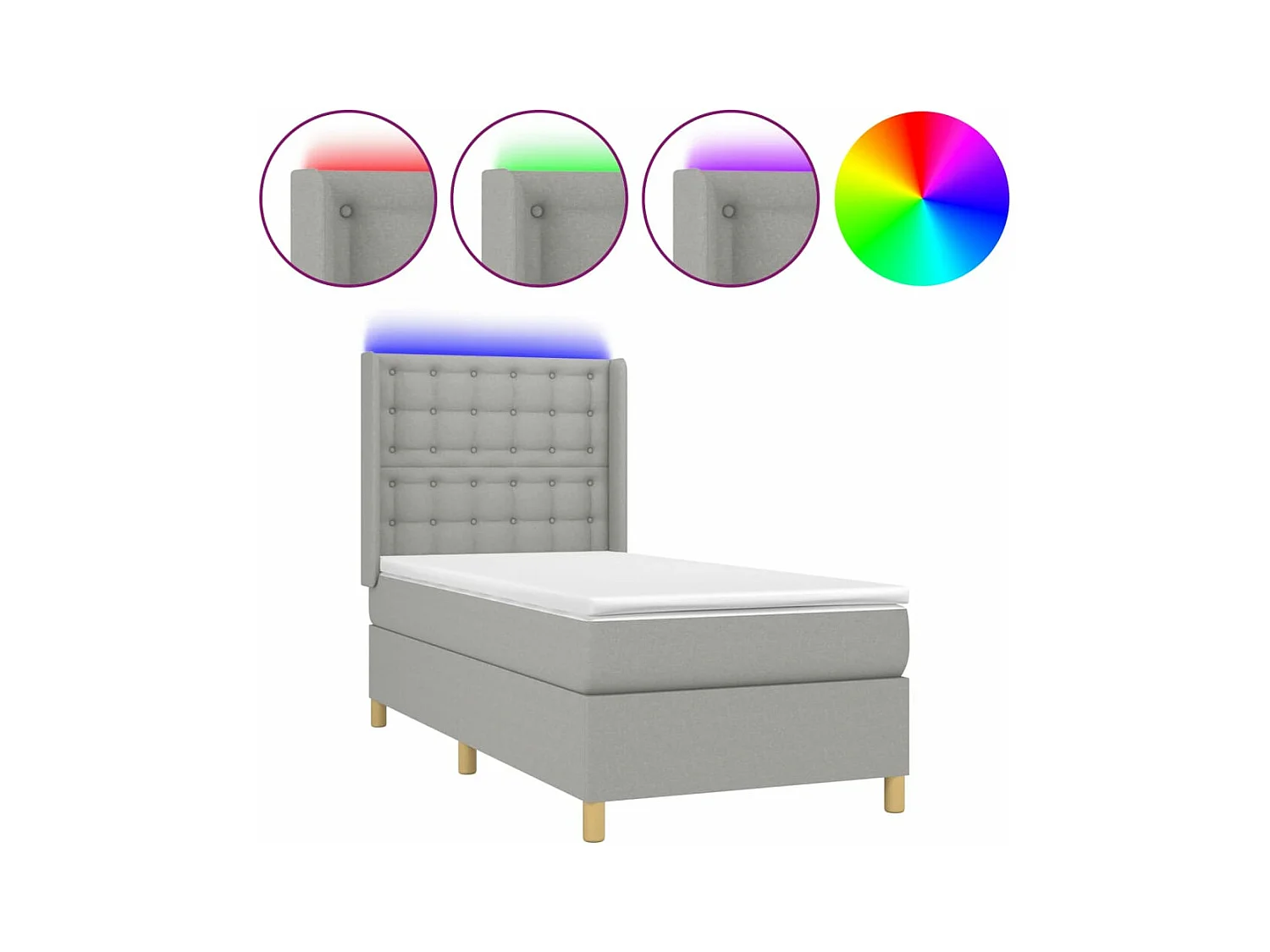 Sommier tapissier avec matelas et LED Gris clair 90x200cm Tissu