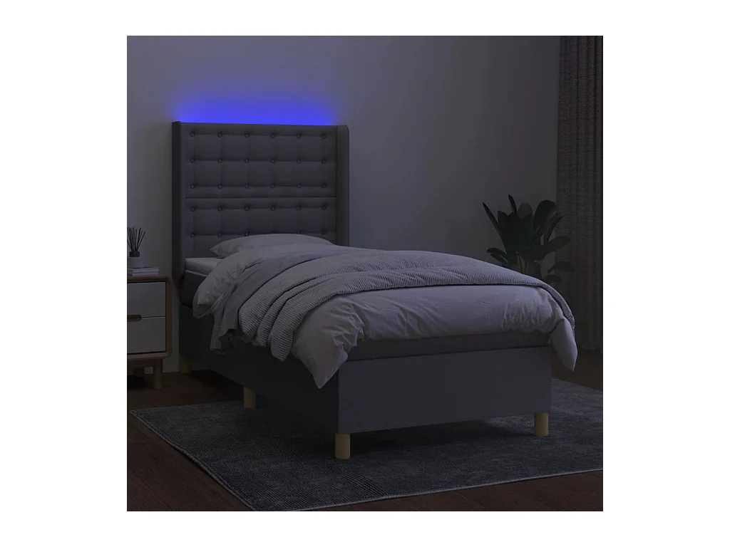 Sommier tapissier avec matelas et LED Gris clair 90x200cm Tissu
