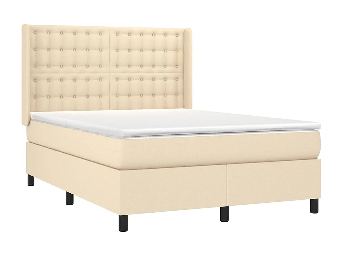 Sommier tapissier avec matelas et LED Crème 140x190 cm Tissu