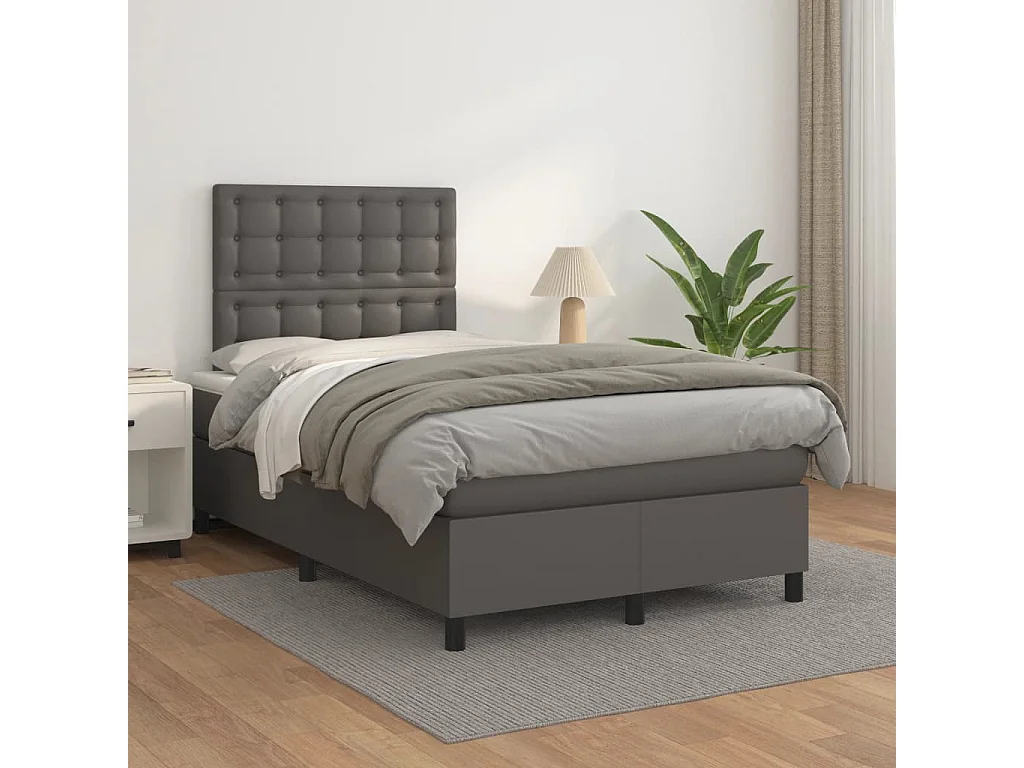 Cama box spring con colchón cuero sintético gris 120x190 cm