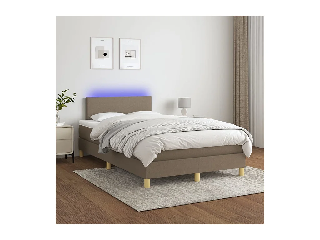 Cama box spring con colchón y LED tela gris taupe 120x200 cm