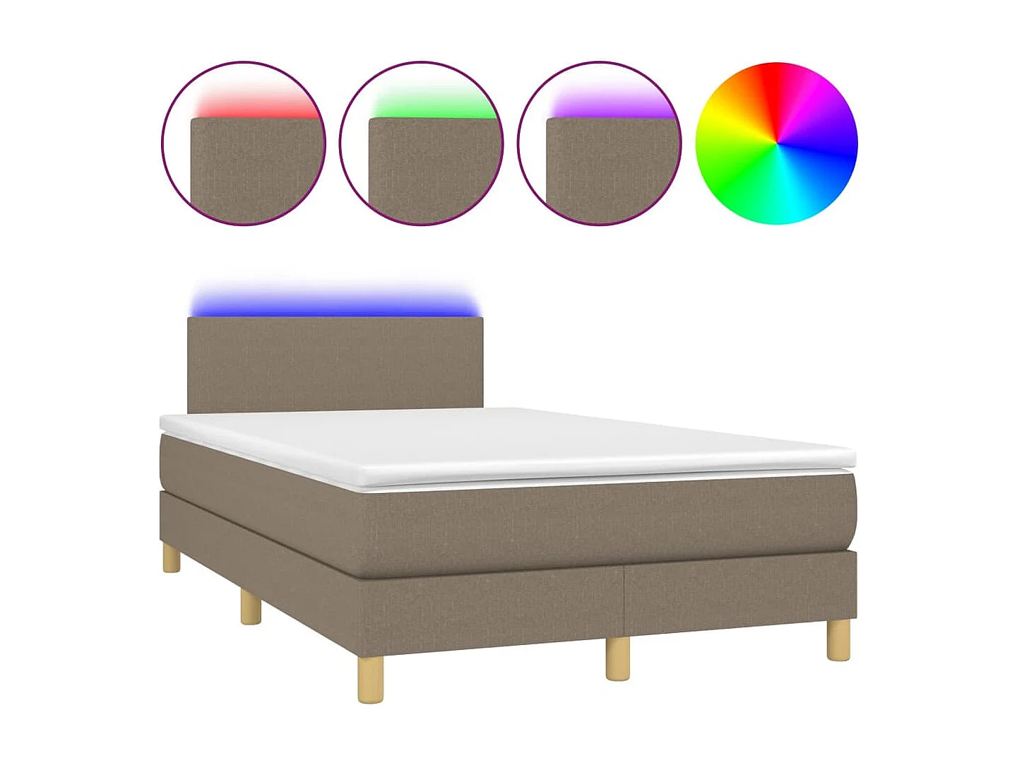 Sommier tapissier avec matelas et LED Taupe 120x200 cm Tissu