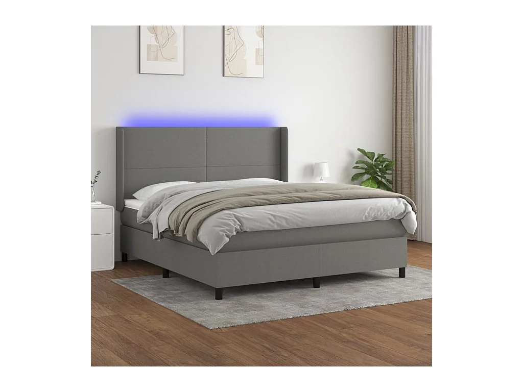 Sommier tapissier et matelas et LED Gris foncé 160x200 cm Tissu
