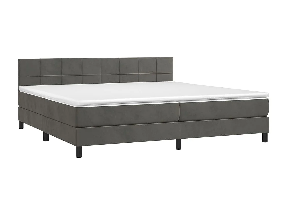 Cama box spring c/ colchão/LED 200x200cm veludo cinzento-escuro