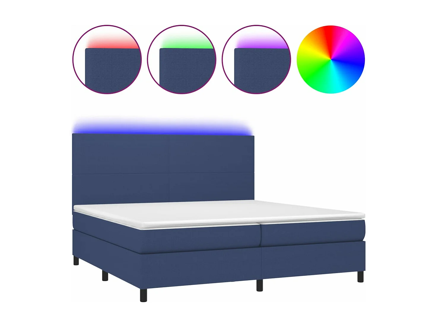 Cama box spring colchón y luces LED tela azul 200x200 cm
