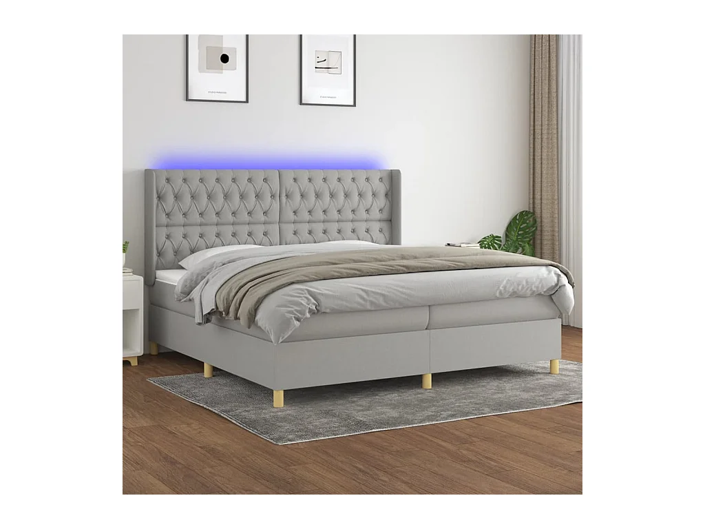 Sommier tapissier matelas et LED Gris clair 200x200 cm Tissu