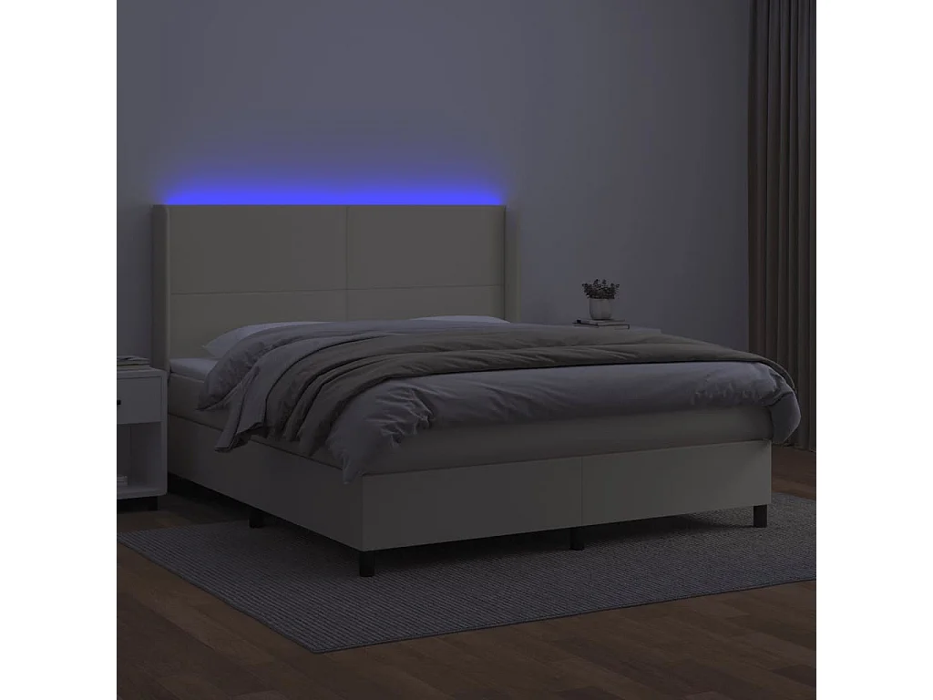 Sommier tapissier et matelas et LED Crème 180x200 cm Similicuir