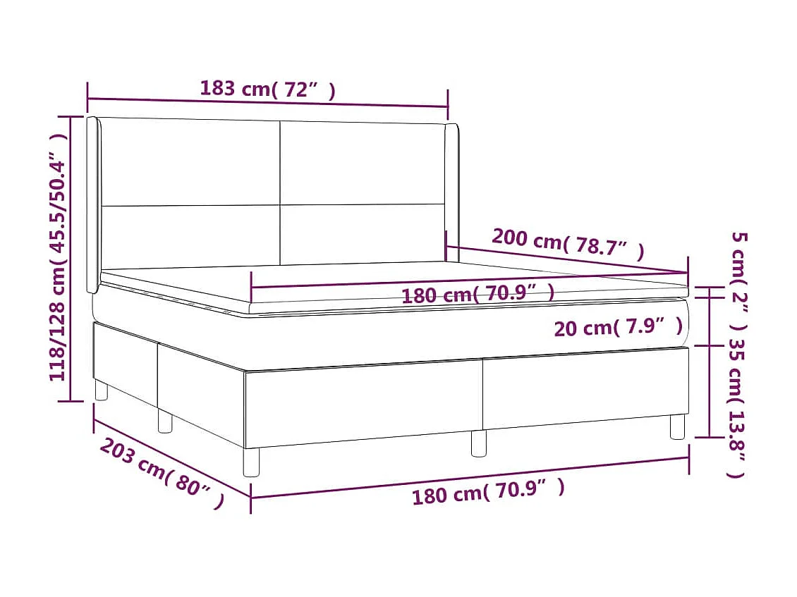 Sommier tapissier et matelas et LED Crème 180x200 cm Similicuir