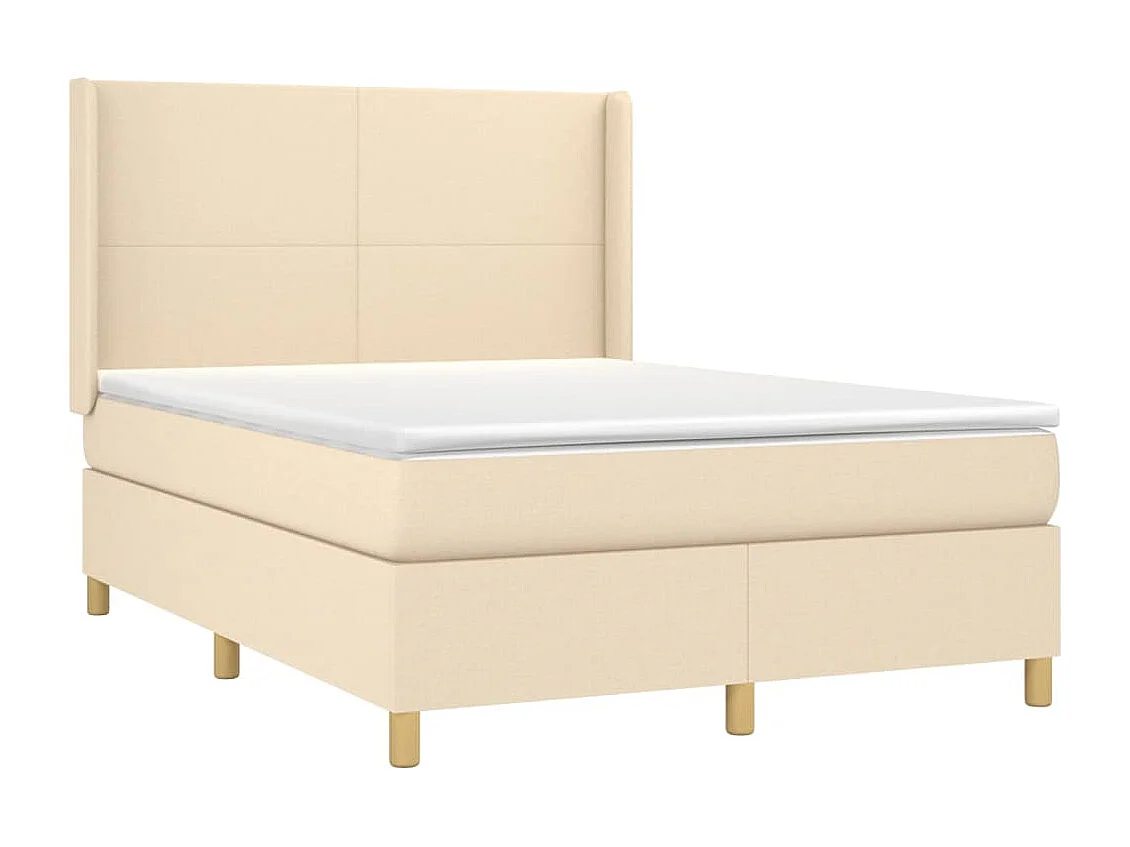 Cama box spring c/ colchão e LED 140x190 cm tecido cor creme