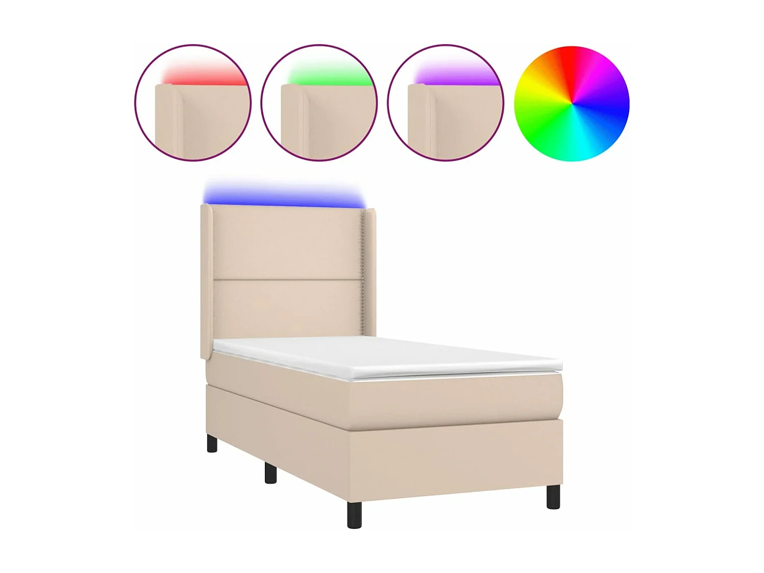 Sommier tapissier matelas et LED Cappuccino 80x200cm Similicuir