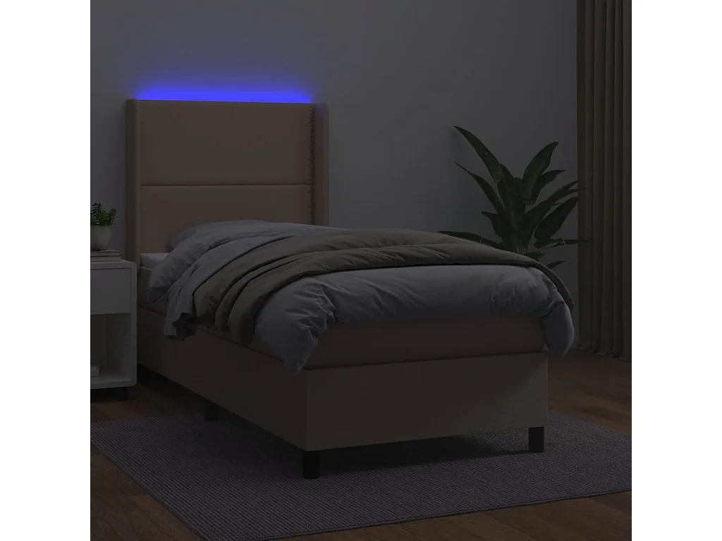 Sommier tapissier matelas et LED Cappuccino 80x200cm Similicuir