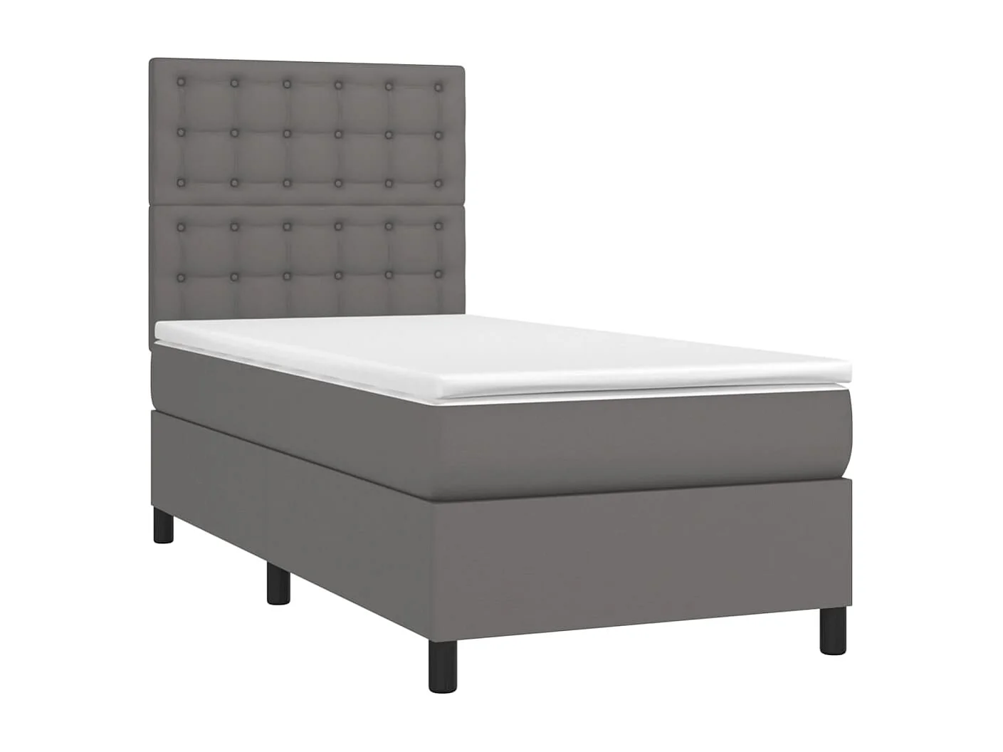 Cama box spring y colchón LED cuero sintético gris 90x200 cm