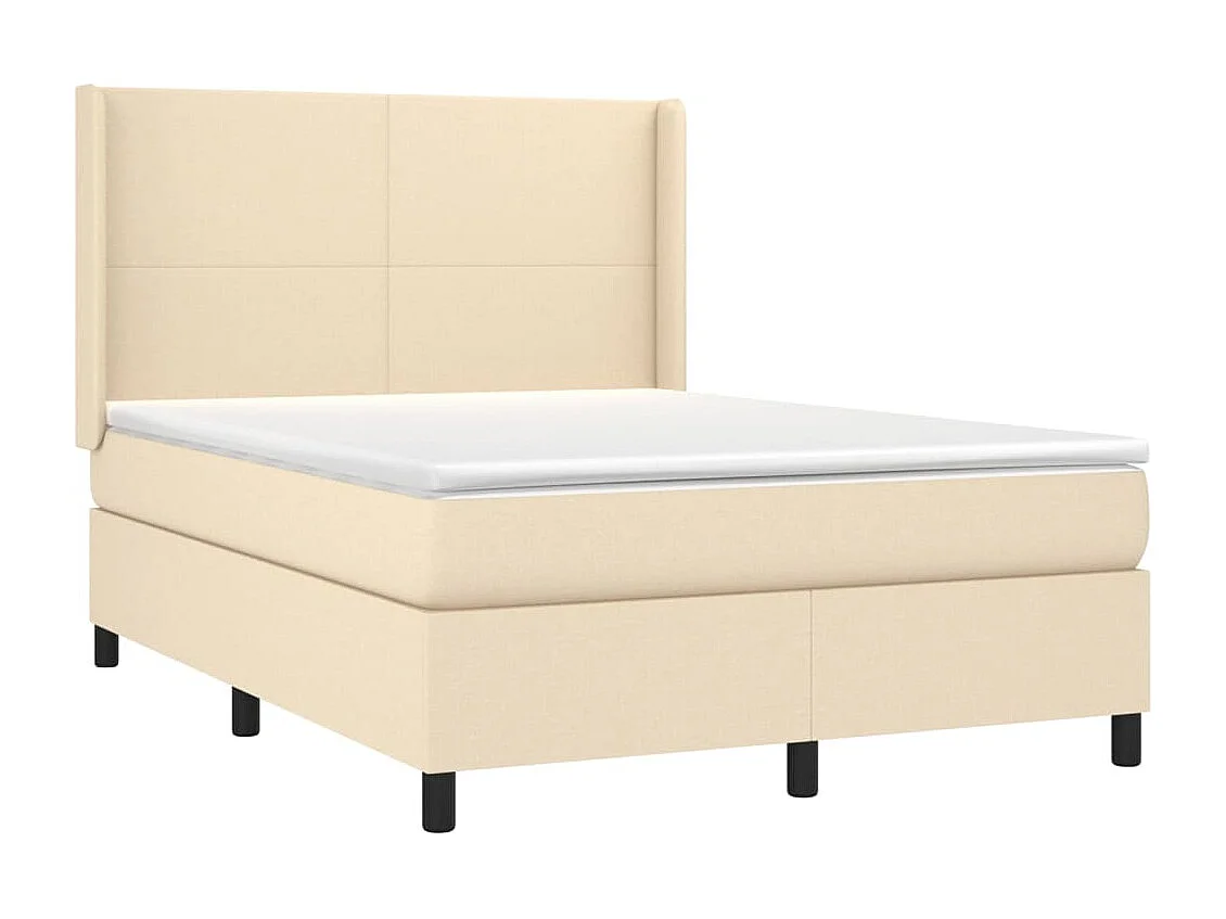 Cama box spring c/ colchão e LED 140x190 cm tecido cor creme