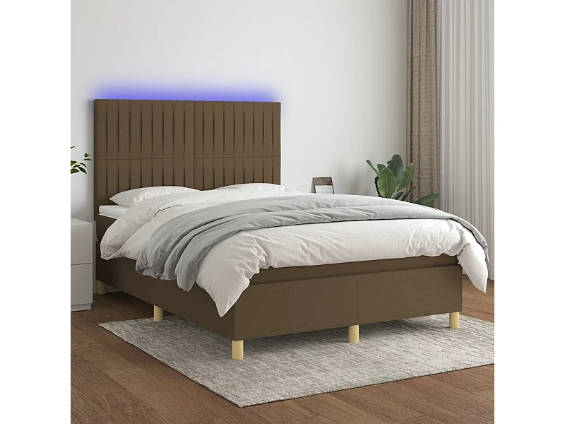 Sommier tapissier matelas et LED Marron foncé 140x200 cm Tissu