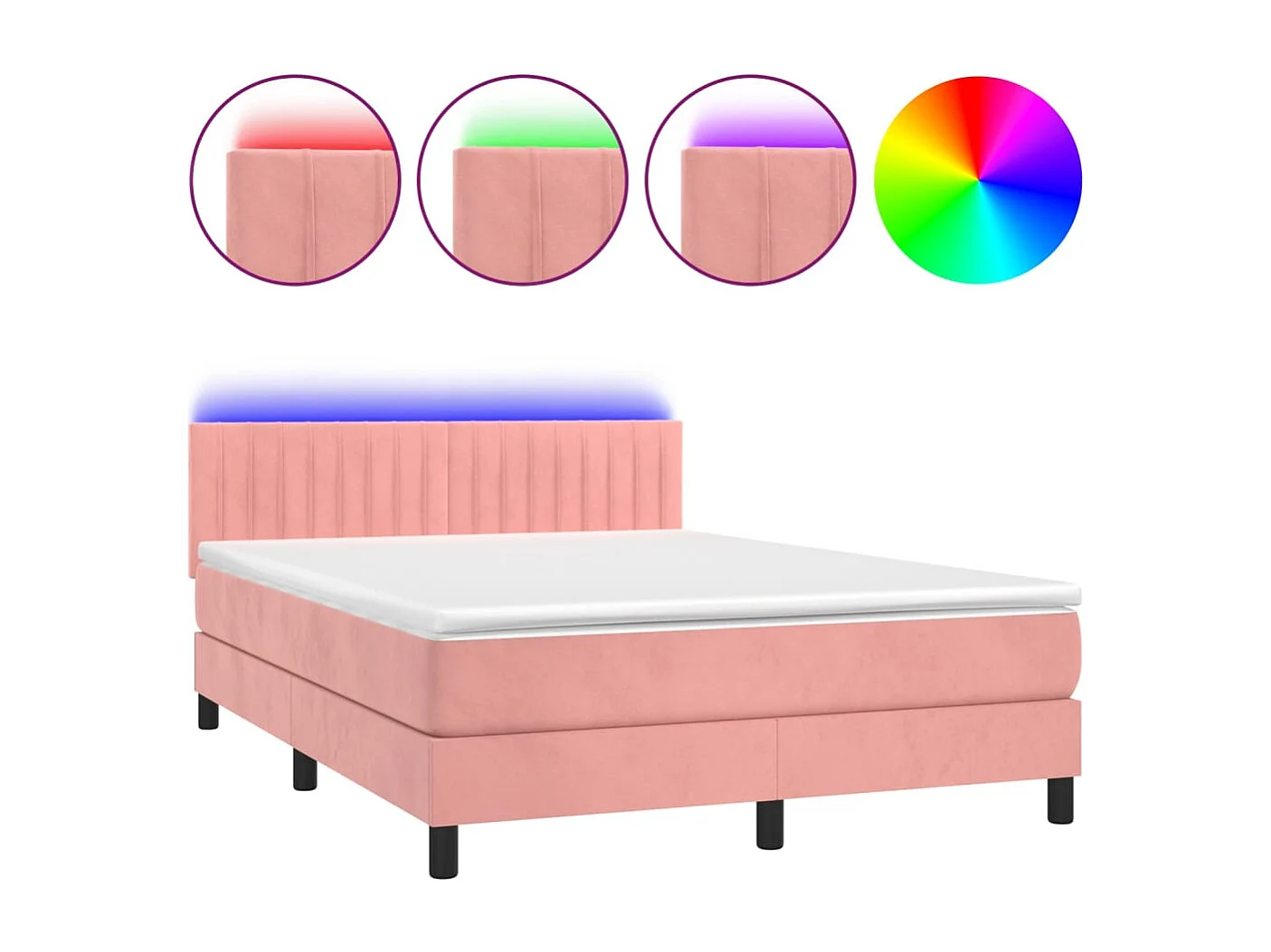 Cama box spring colchón y LED terciopelo rosa 140x200 cm