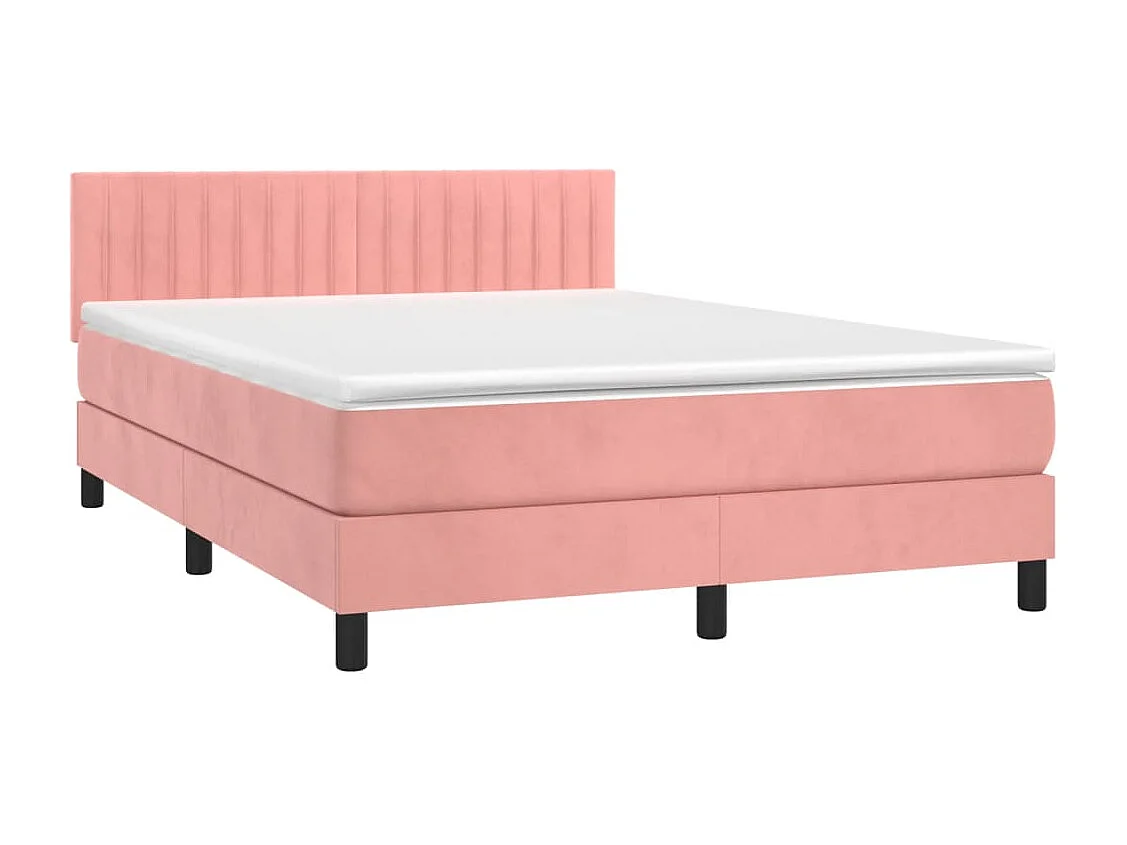 Cama box spring colchón y LED terciopelo rosa 140x200 cm
