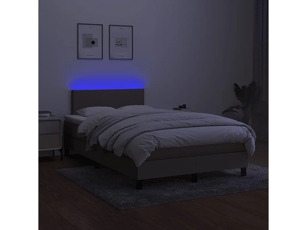Cama box spring con colchón LED tela gris taupe 120x200 cm
