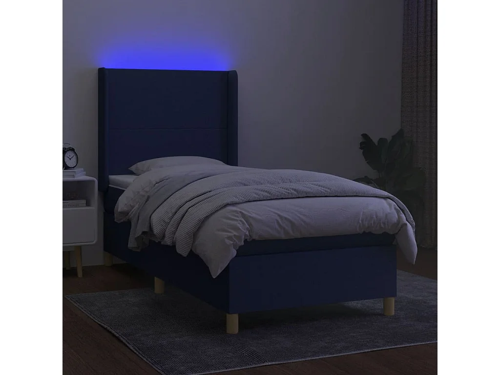 Sommier tapissier avec matelas et LED Bleu 80x200cm Tissu