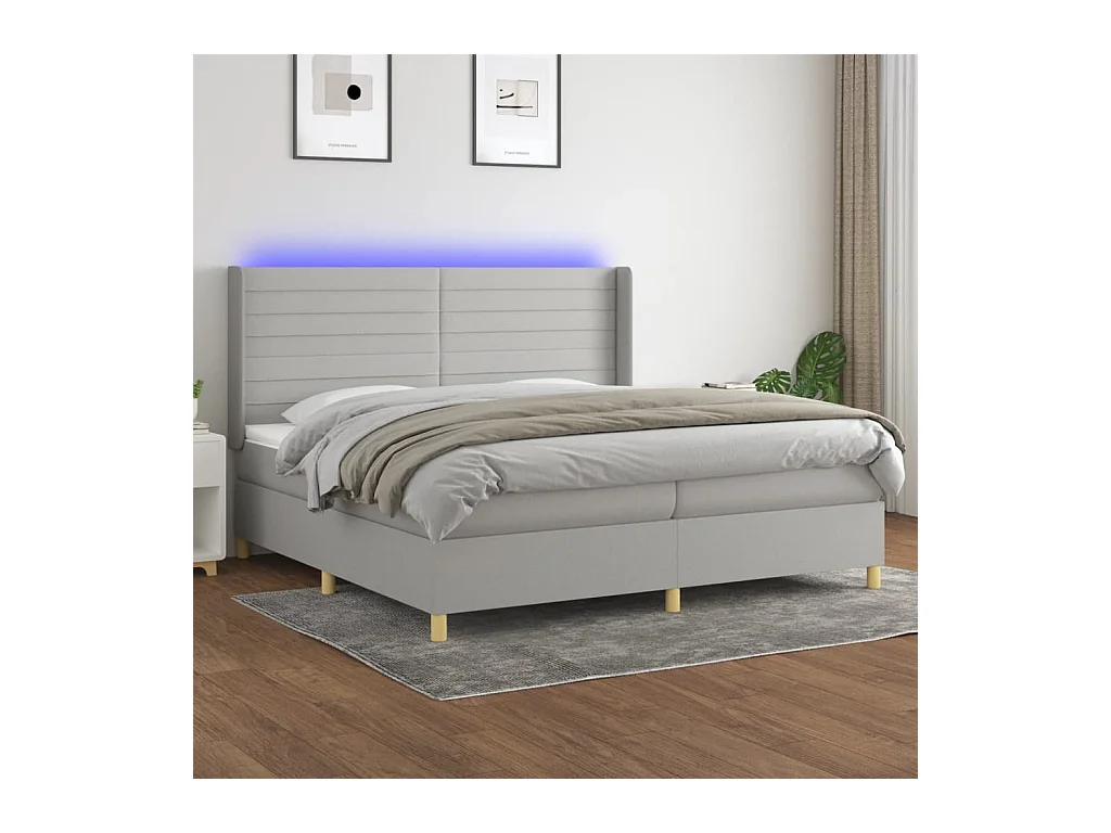 Sommier tapissier matelas et LED Gris clair 200x200 cm Tissu