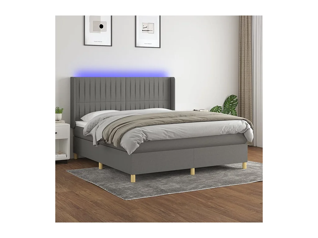 Sommier tapissier et matelas et LED Gris foncé 160x200 cm Tissu