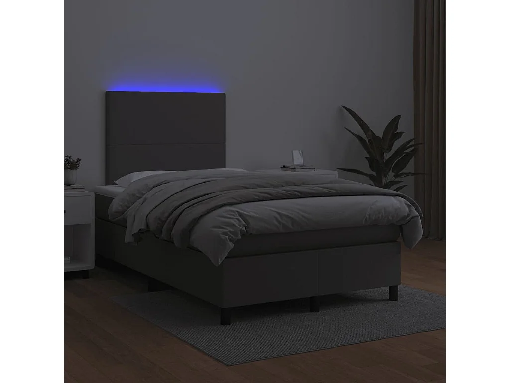 Sommier à lattes de lit matelas LED gris 120x190 cm similicuir