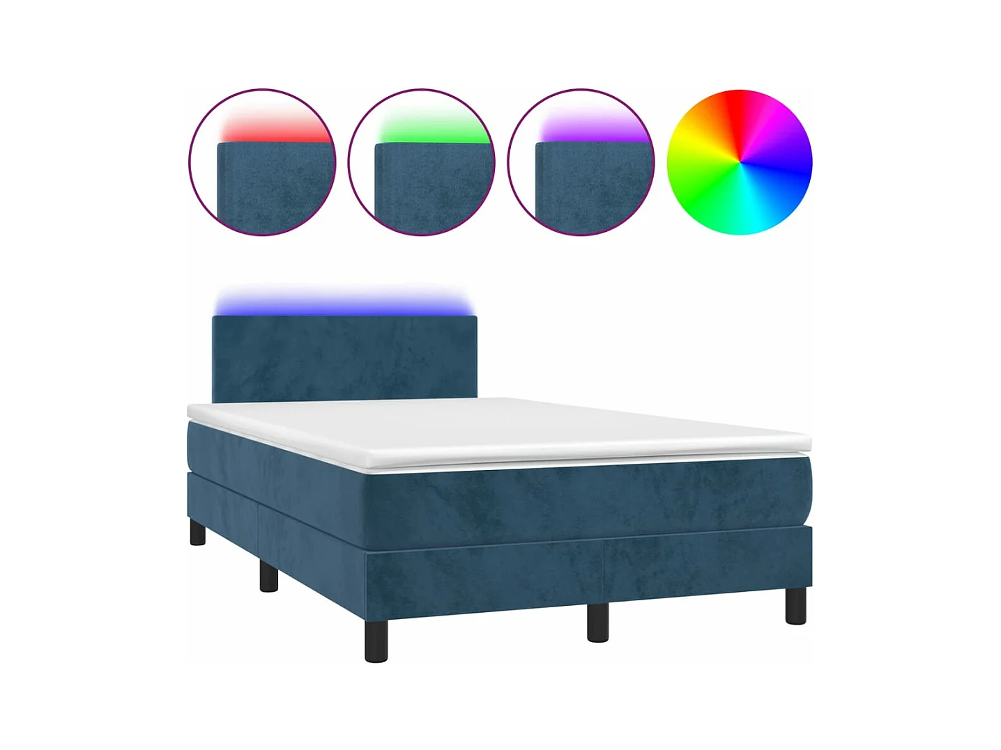 Cama box spring colchón y LED terciopelo azul oscuro 120x190 cm