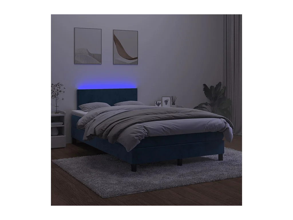 Cama box spring colchón y LED terciopelo azul oscuro 120x190 cm
