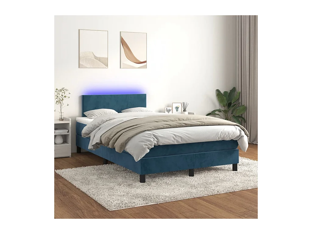 Cama box spring colchón y LED terciopelo azul oscuro 120x190 cm
