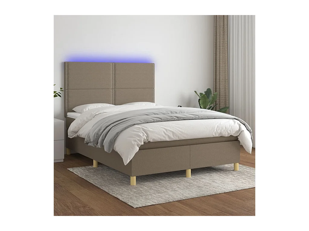 Cama box spring colchão/LED 140x200 cm tecido cinza-acastanhado