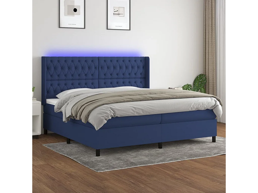 Sommier tapissier et matelas et LED Bleu 200x200 cm Tissu