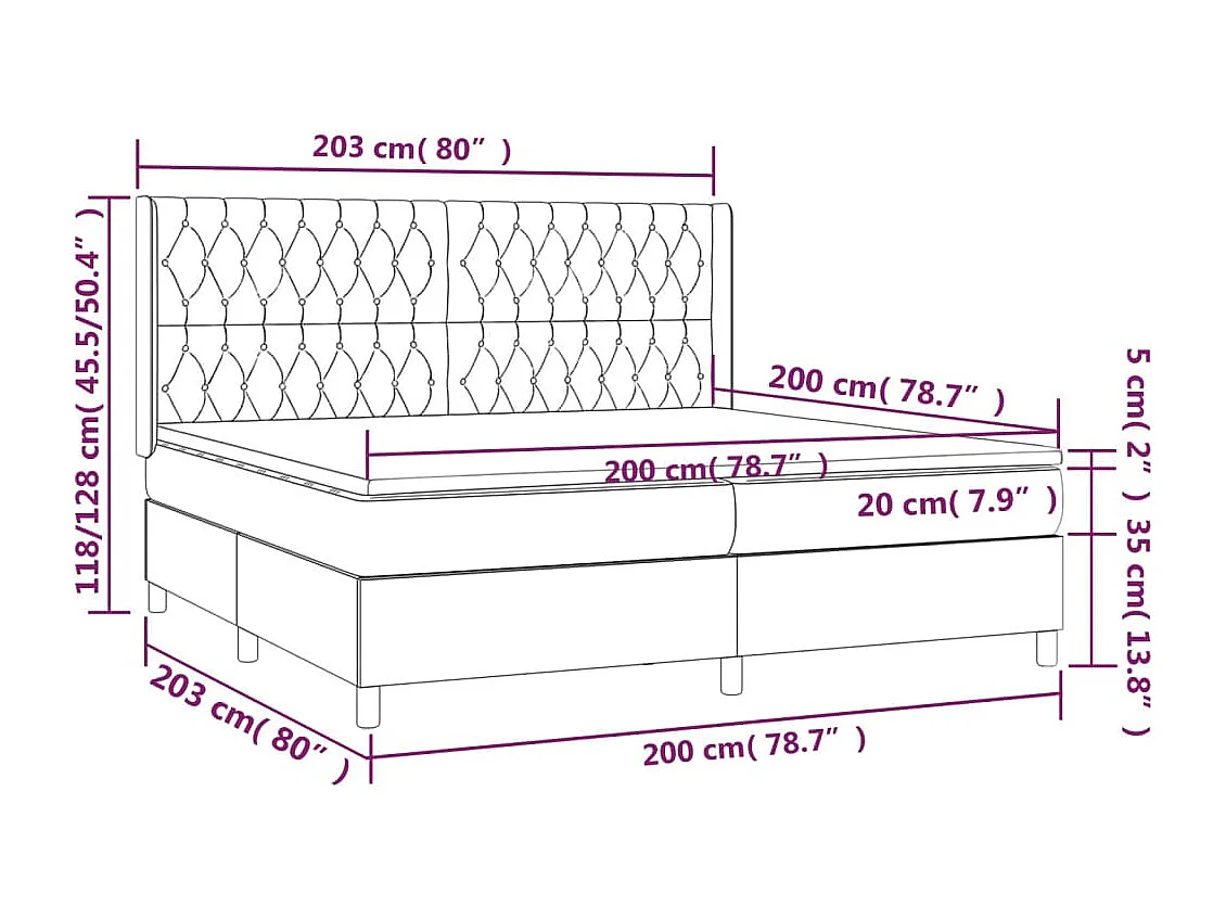 Sommier tapissier et matelas et LED Bleu 200x200 cm Tissu